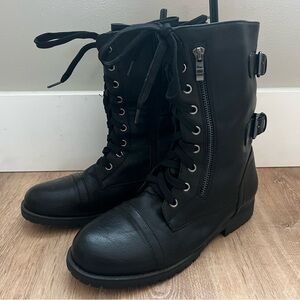 Dream Pairs Black Faux Leather Moto Boots with Zipper